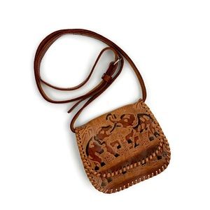 Vintage Tooled Leather Crossbody Elephant Brown S